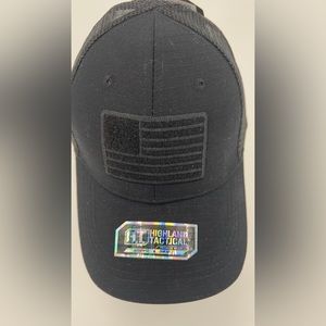 NWT Highland Tactical USA American Flag Black Trucker Mesh Adjustable Cap Hat